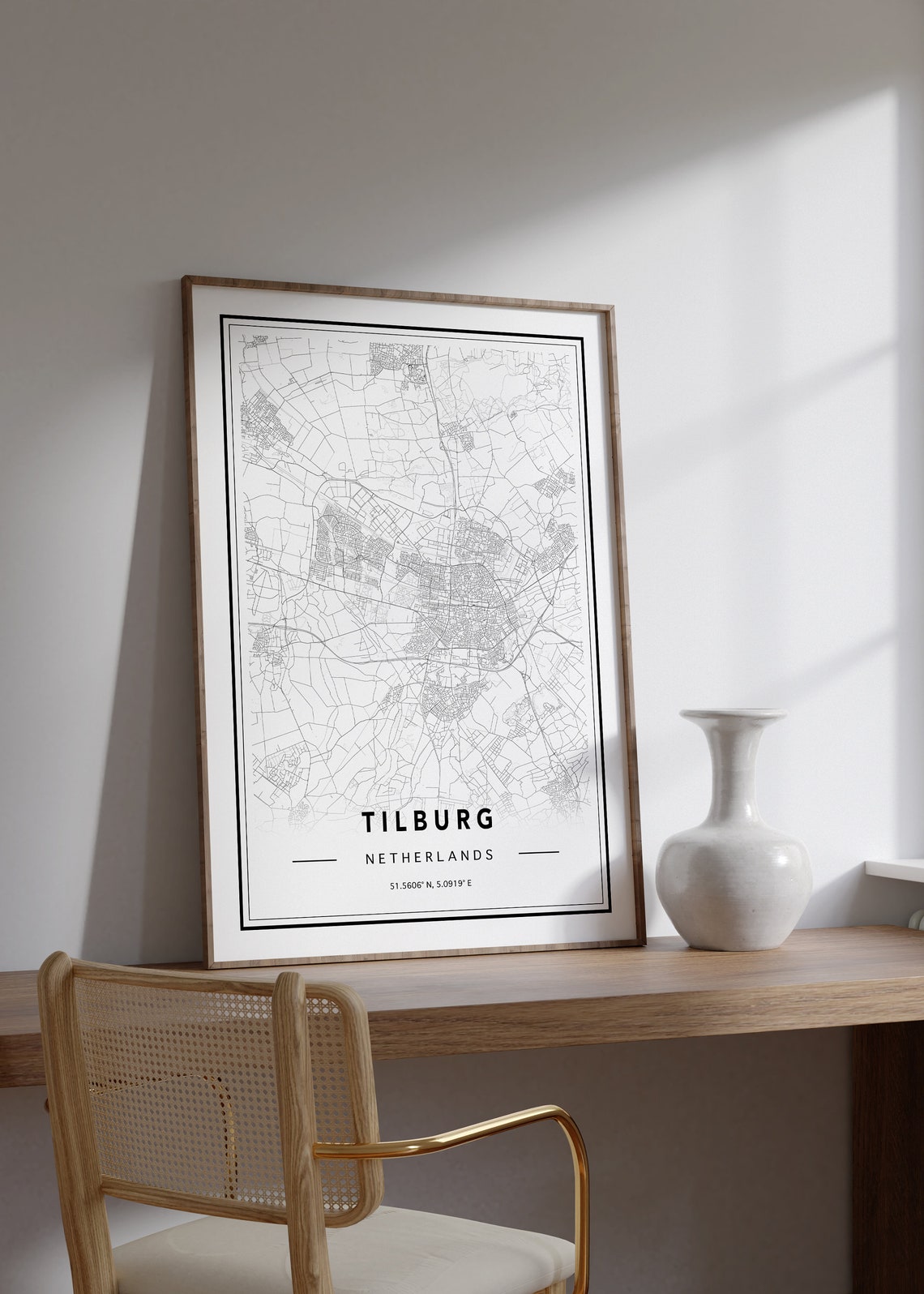Modern Minimalist Tilburg Netherlands Black and White Map Poster - Image 2