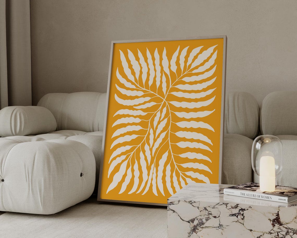 Matisse Style White Leaf On Yellow Orange Cut Paper Botanical Print - Image 4
