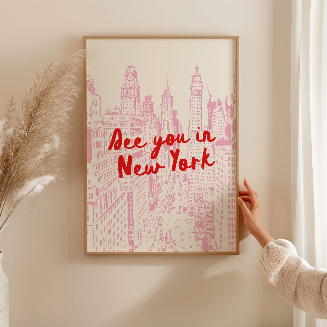 See You In New York Travel Print Retro New York Hand Drawn Print Trendy Nyc Poster Pink New York Wall Art F119 - Image 2