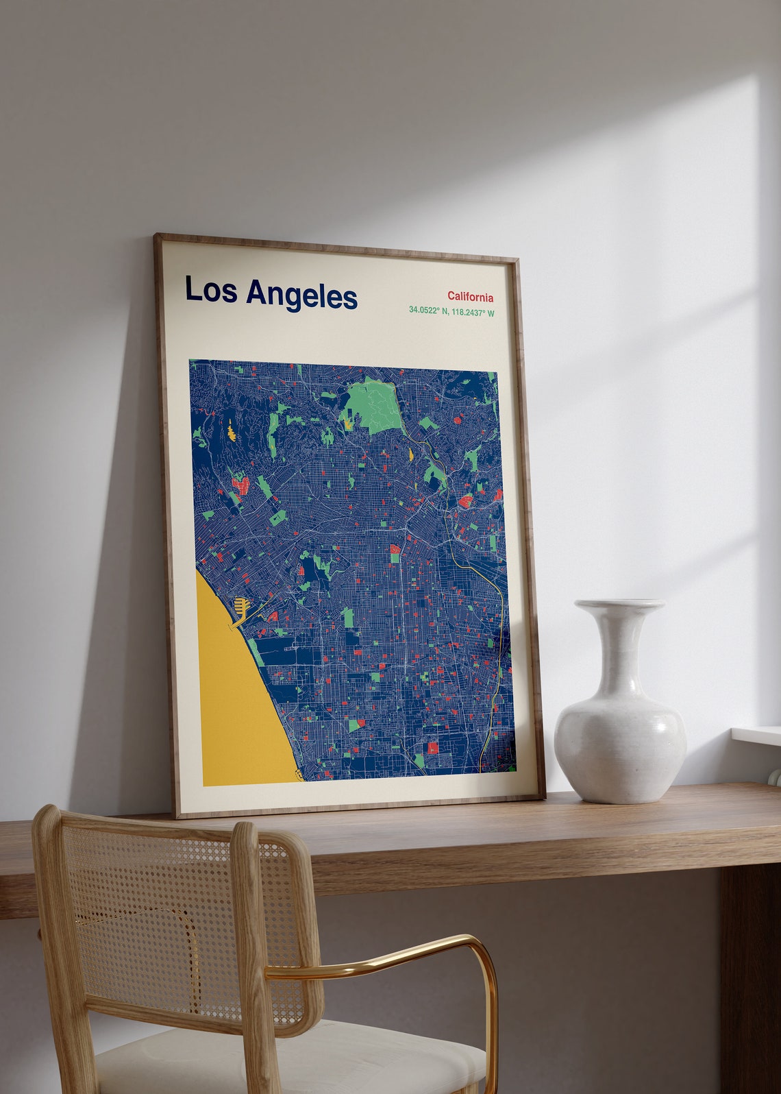 Los Angeles California Detailed Navy Blue City Street Map Poster - Image 2
