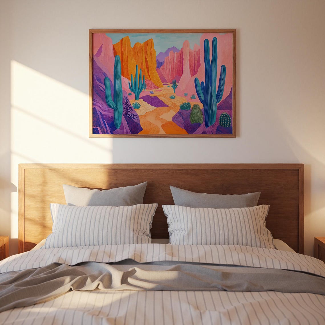 Colourful Desert Landscape Painting Cacti And Purple Peaks Poster - Image 4