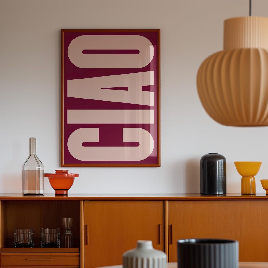Ciao Bold Plum Typography Italian Greeting Minimalist Wall Art - Image 2