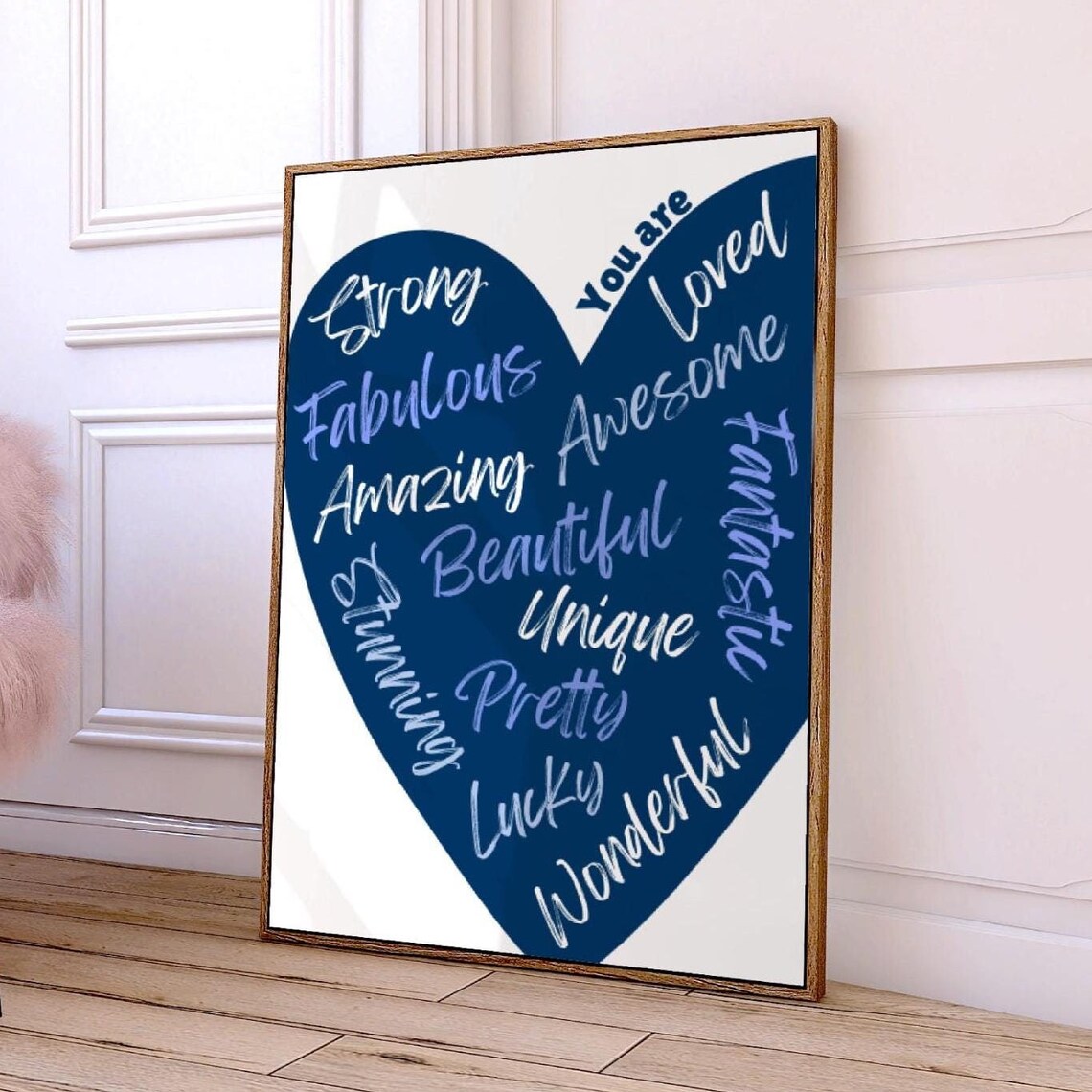 You Are Amazing Wall Art Navy Blue Heart Print Retro Trendy Wall Art Y2k Dorm Room Decor Aesthetic Blue Coastal Cowgirl Art Art - Image 3