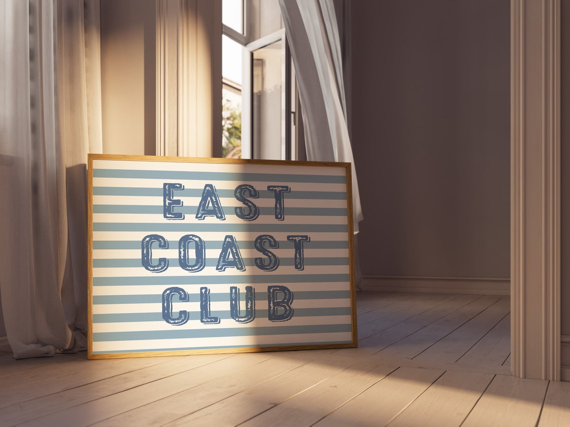 East Coast Club Blue Stripe Coastal Typography Beach Decor Poster - Image 3