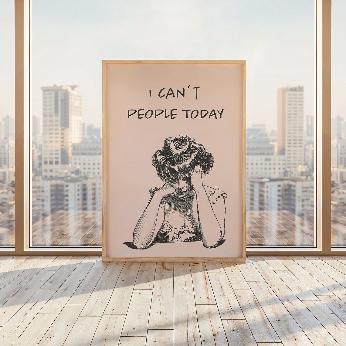 I Can't People Today Vintage Woman Sketch Cream Funny Quote Poster - Image 2