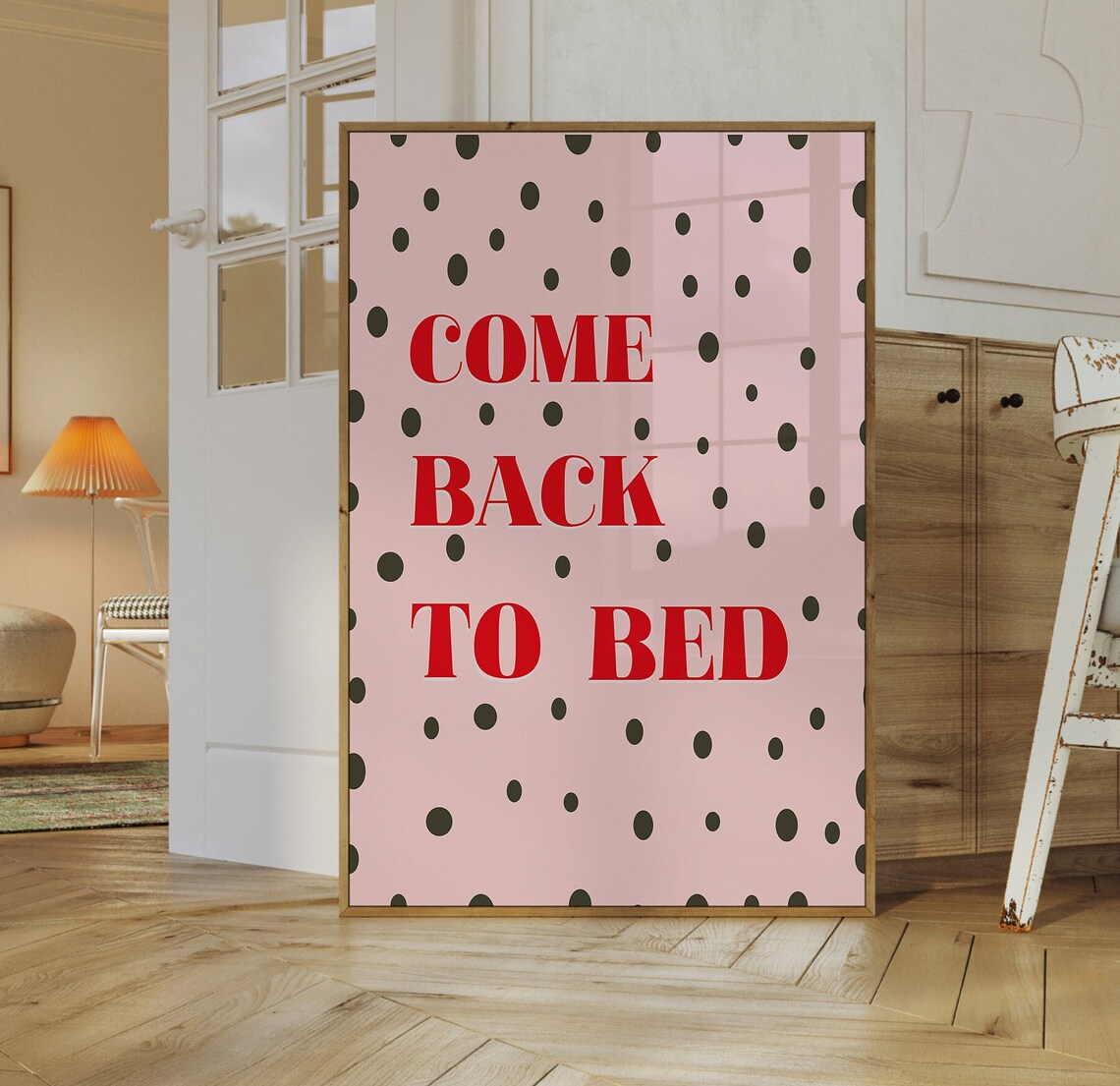 Come Back to Bed Pink Polka Dot Coquette Romantic Bedroom Poster - Image 3