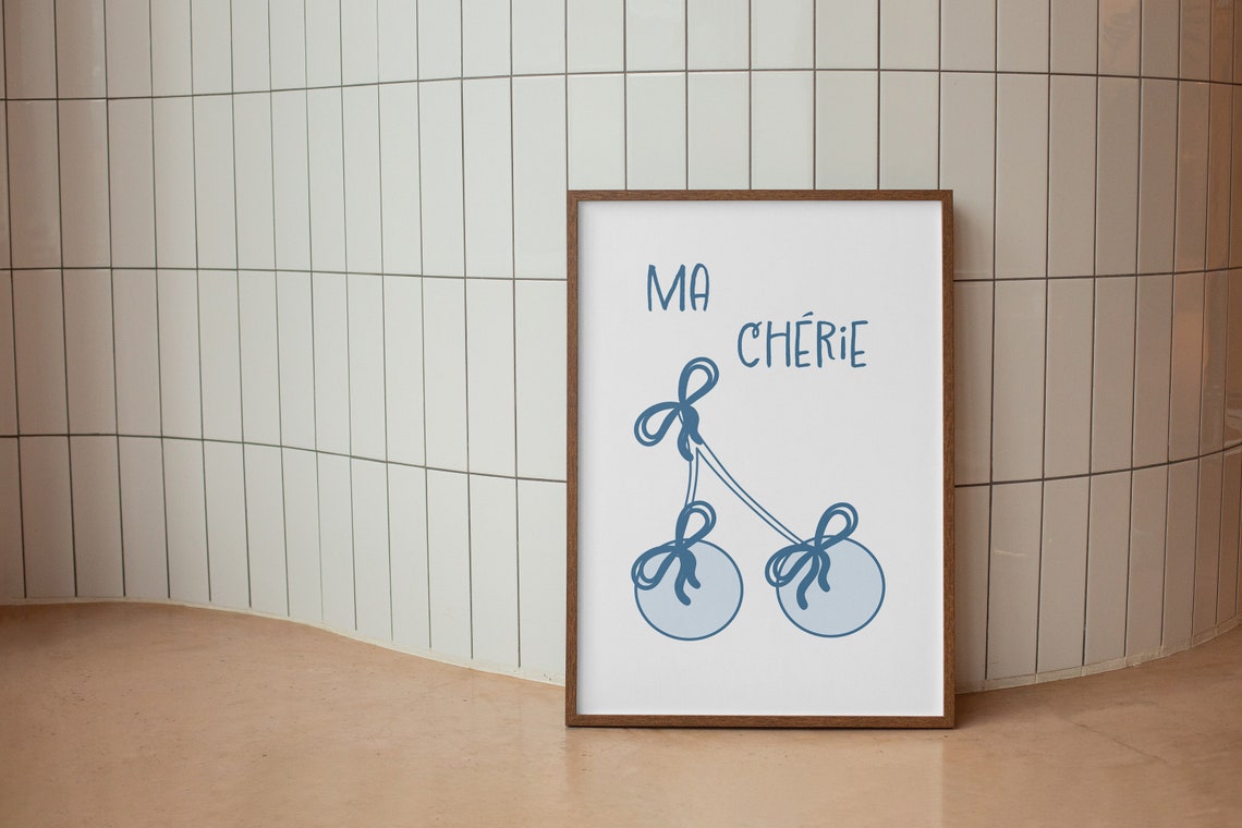 Ma Cherie Blue Bow Cherry Coquette Room Decor Cute Gift Poster - Image 2