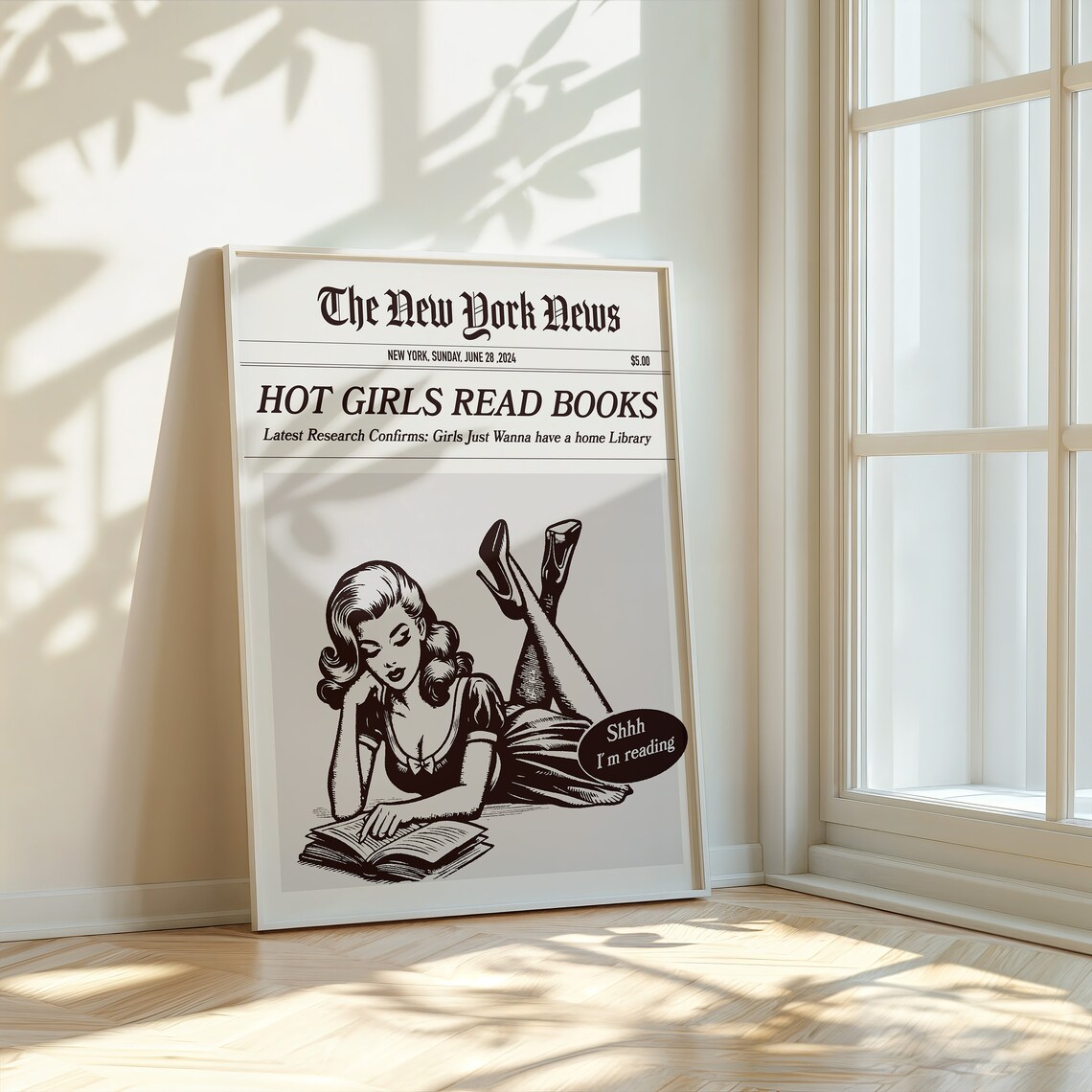 Hot Girls Read Books Vintage Newspaper Style Pin Up Reader Poster - Image 2