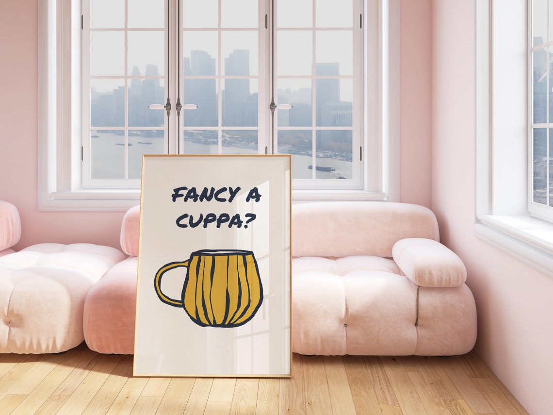 Fancy A Cuppa Yellow Striped Mug Retro Kitchen Wall Quote Poster - Image 3
