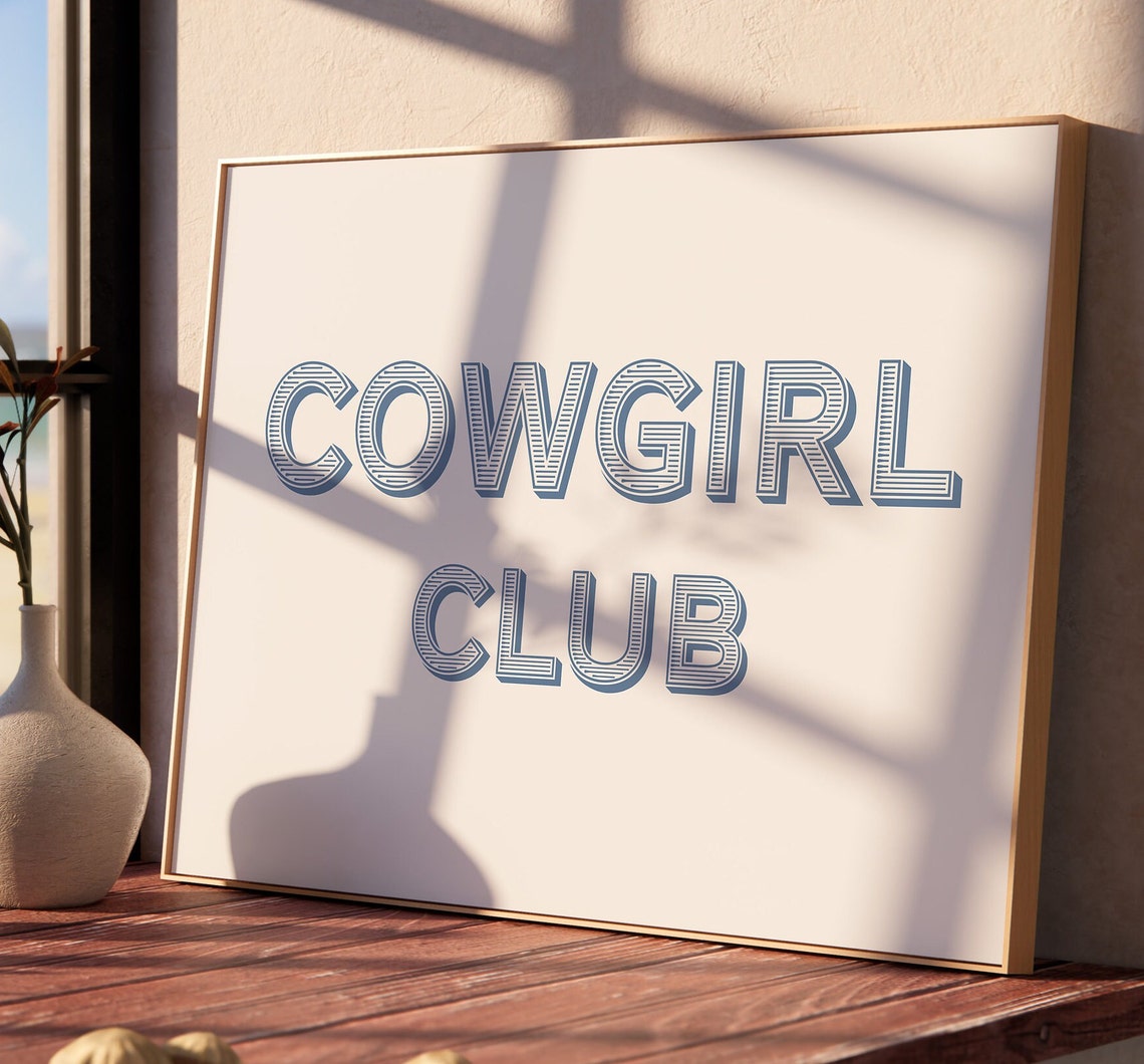 Cowgirl Club White Striped Letters Soft Pink Minimalist Poster - Image 2