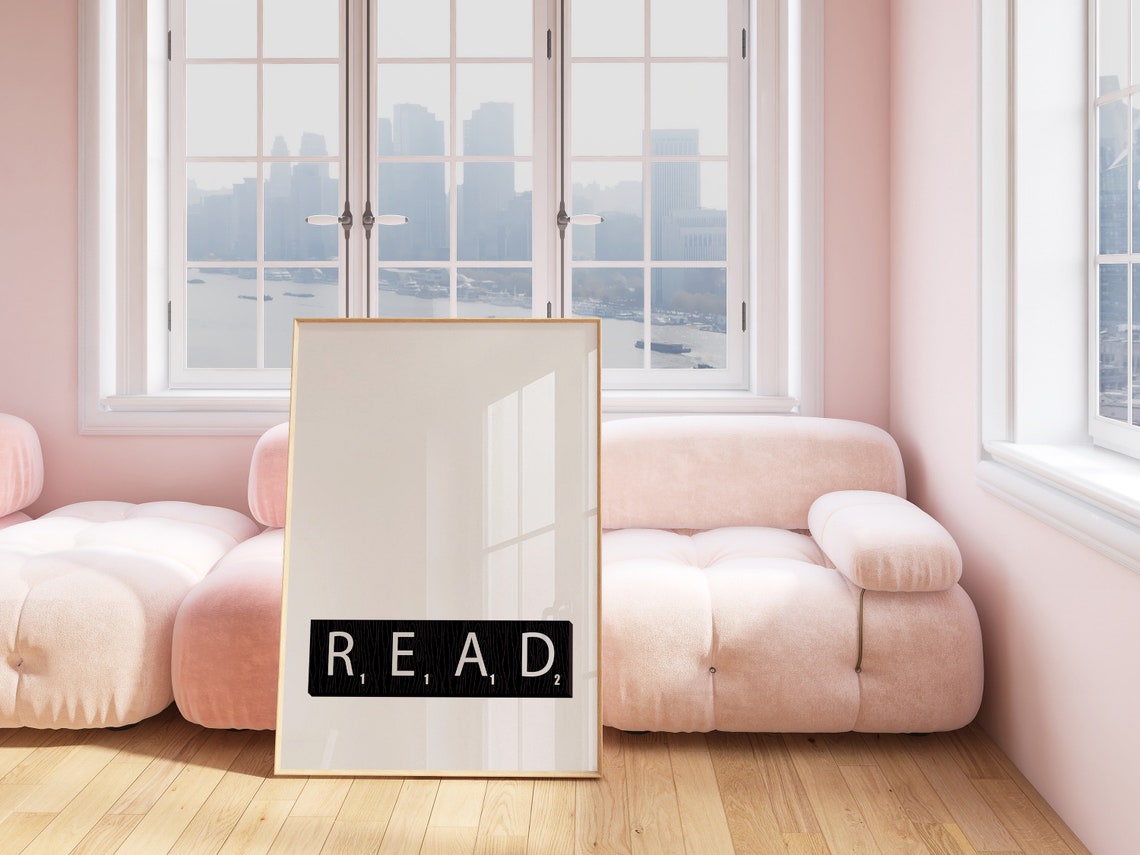 Read Word Game Letter Tiles White Minimalist Modern Book Poster - Image 3