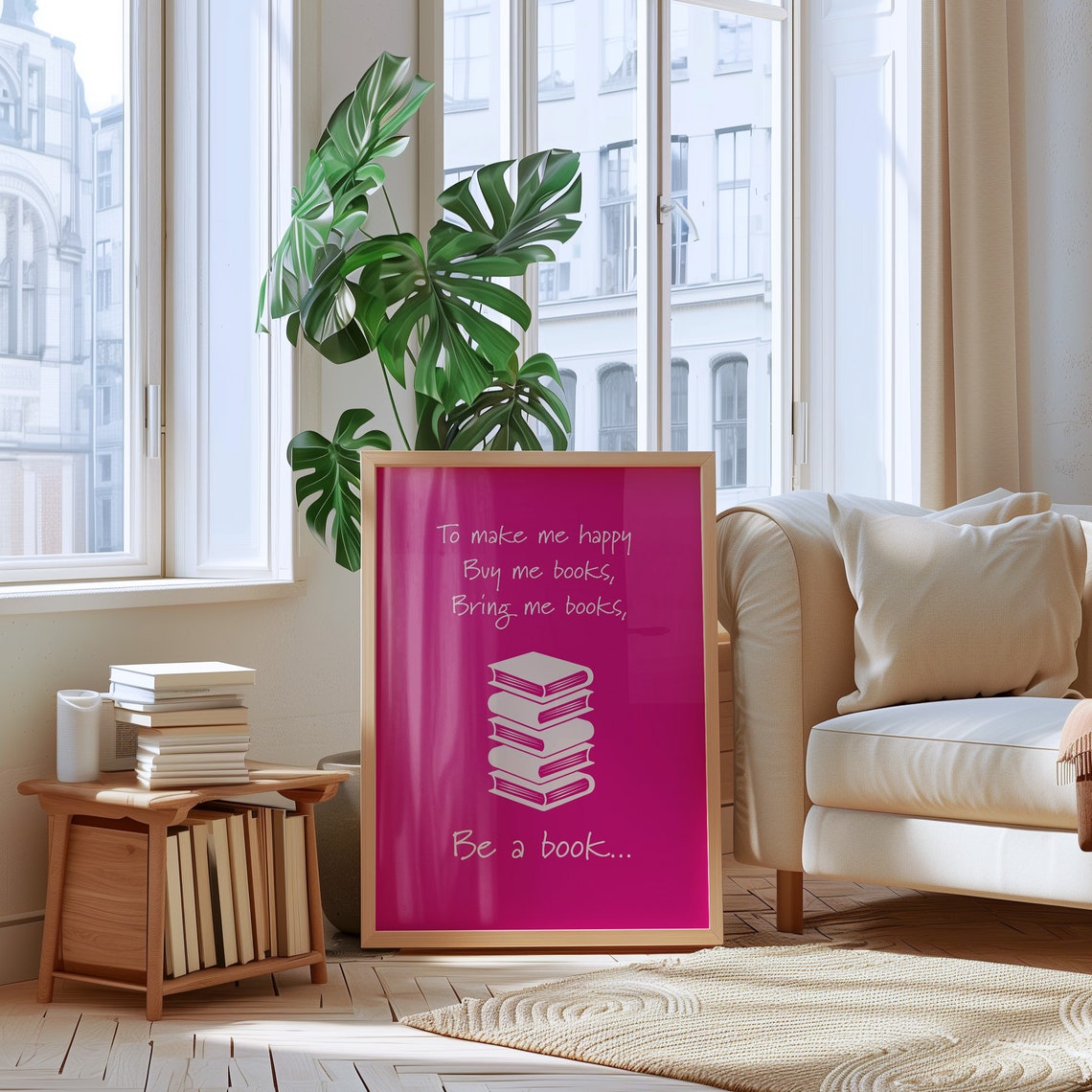 To Make Me Happy Buy Me Books Bold Hot Pink Reader Quote Poster - Image 2