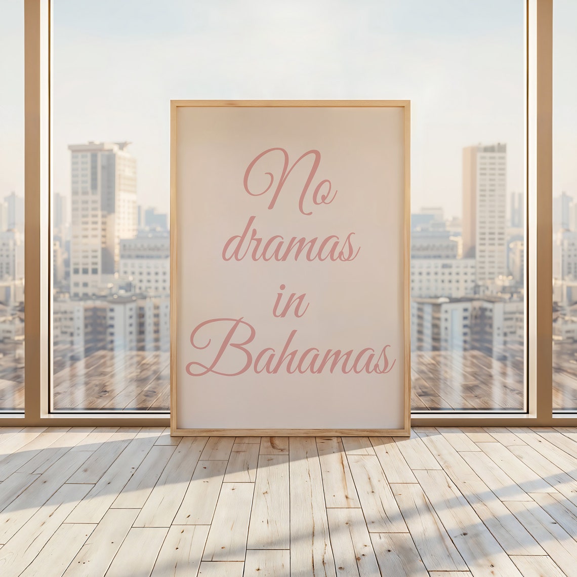 No Dramas In Bahamas Elegant Pink Script Cream Vacation Quote Poster - Image 2