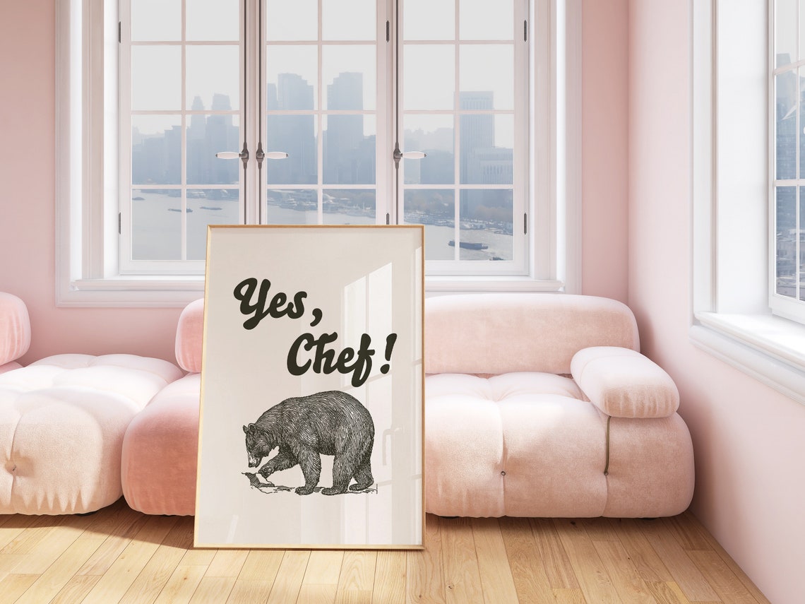 Yes Chef Bear Engraving Vintage Kitchen Funny Foodie Quote Poster - Image 2