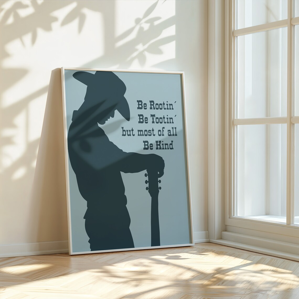 Be Rootin Be Tootin Be Kind Blue Cowboy Guitar Quote Art Poster - Image 2