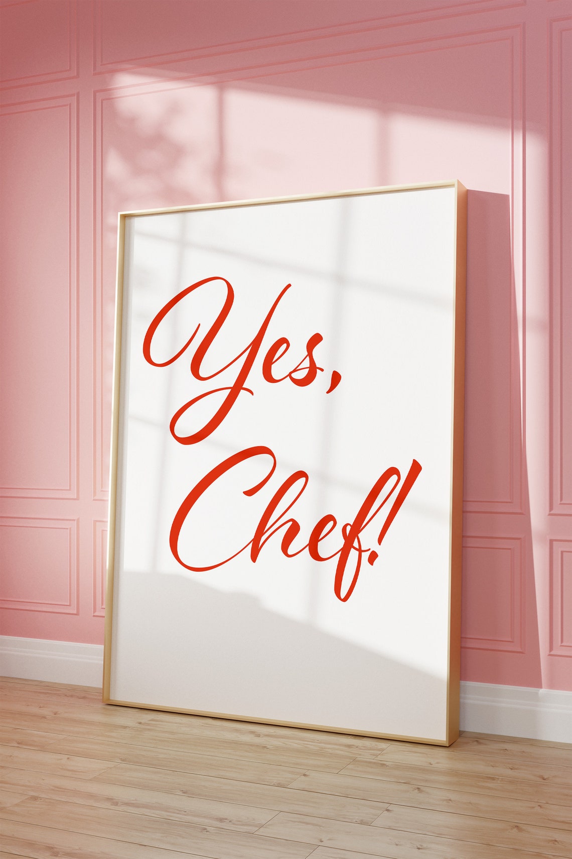 Yes Chef Red Script Minimalist Kitchen Decor Bold Foodie Poster - Image 3