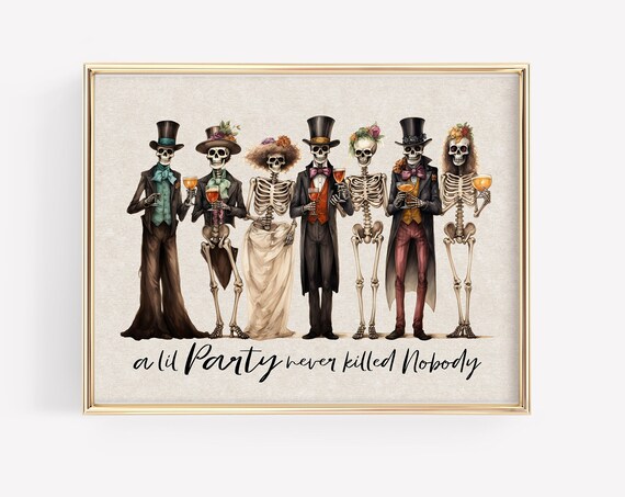 Funny Halloween Print Trendy Spooky Prints Halloween Skeletons Wall Art Fun Seasonal Party Prints Cute Fall Decor