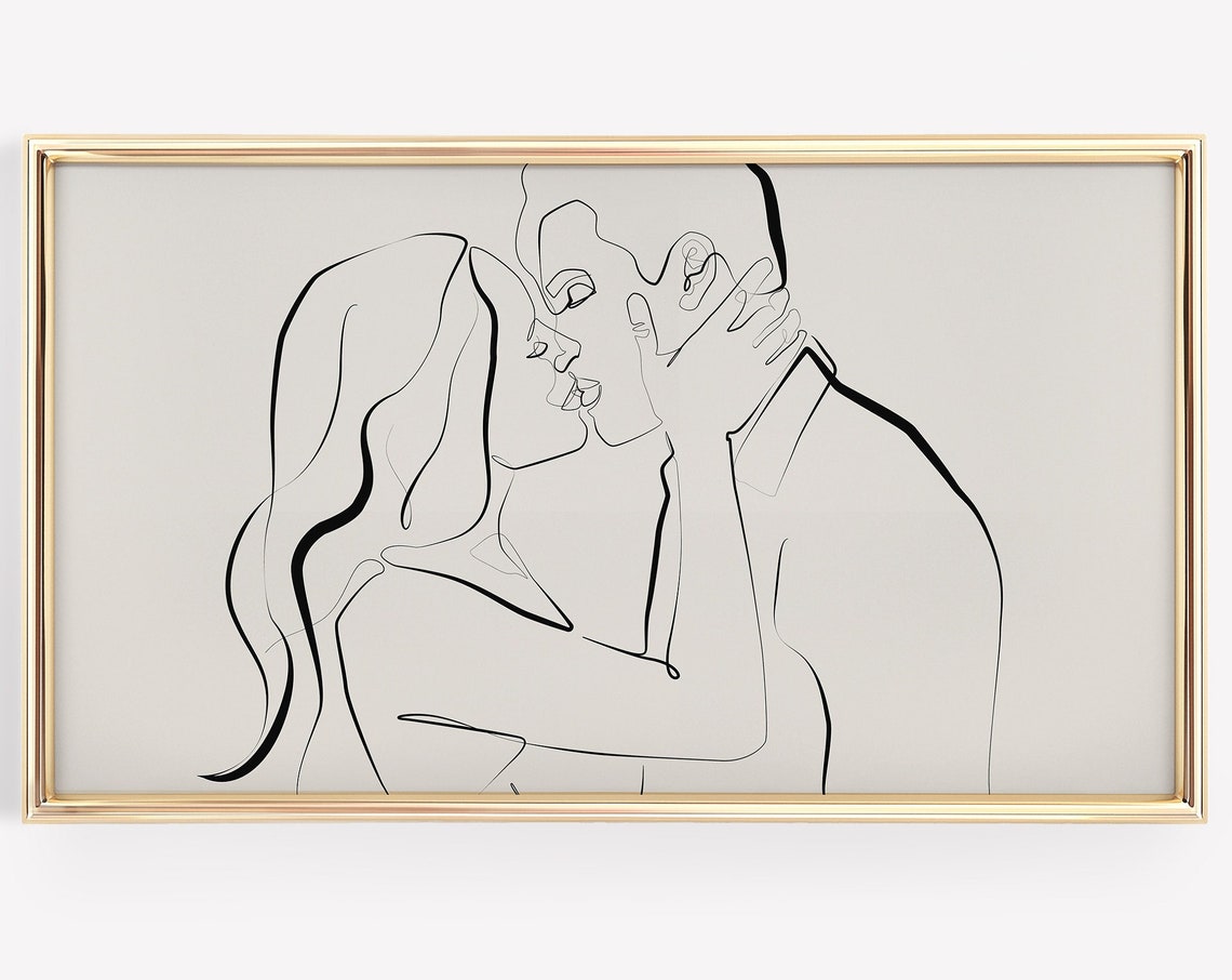 Romantic Couple Kissing Continuous Line Art Modern Lovers Wall Art - Image 2