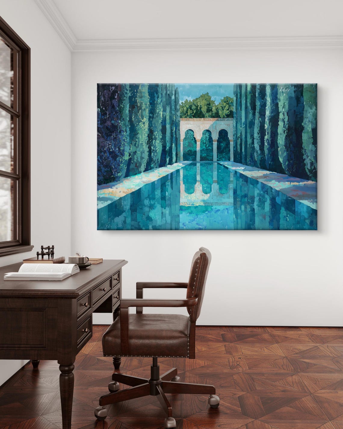 Menara Gardens Marrakech Reflective Pool Cypress Painting Poster - Image 6