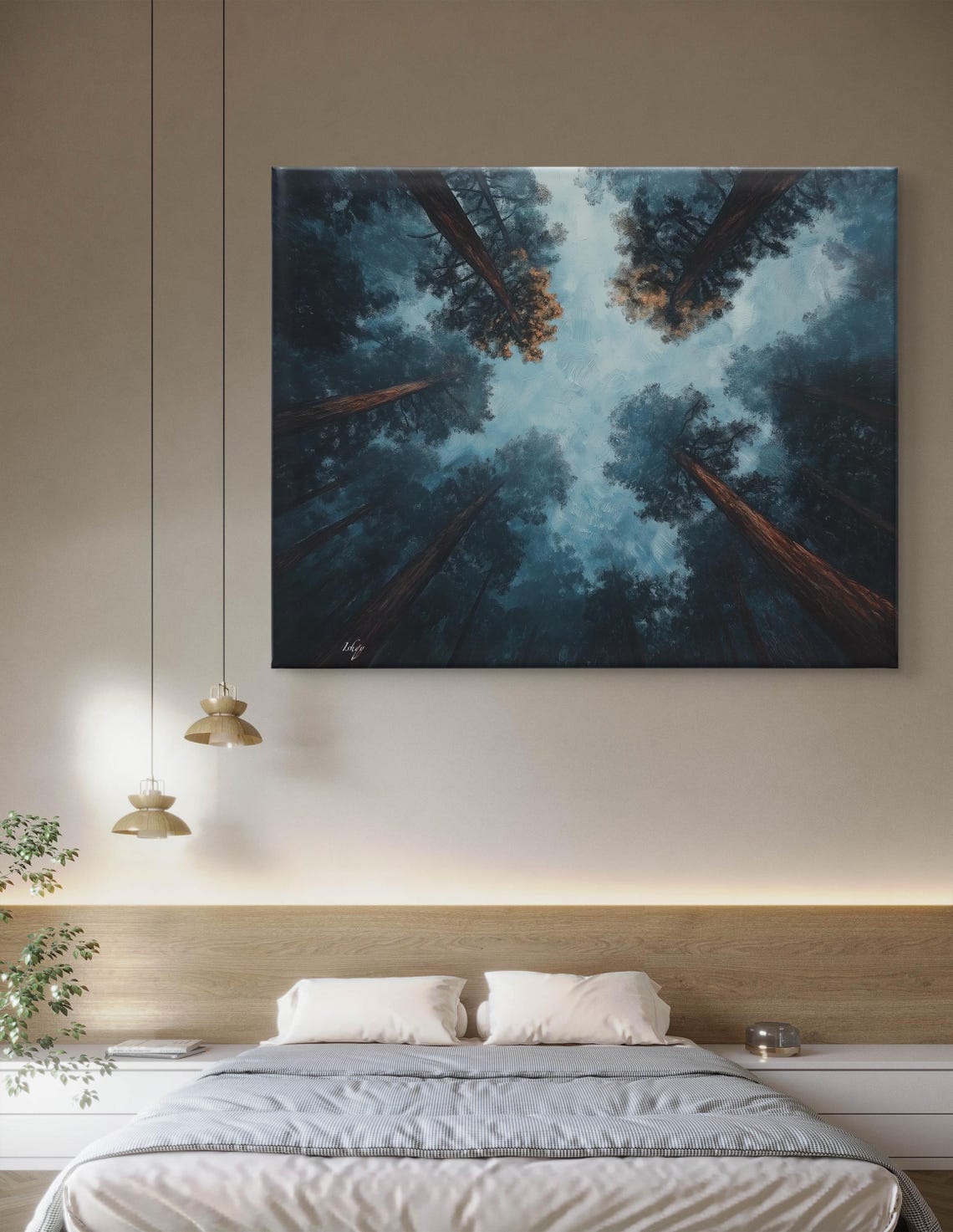 Soaring Redwoods Upward Canopy View Misty Blue Forest Scene Poster - Image 7
