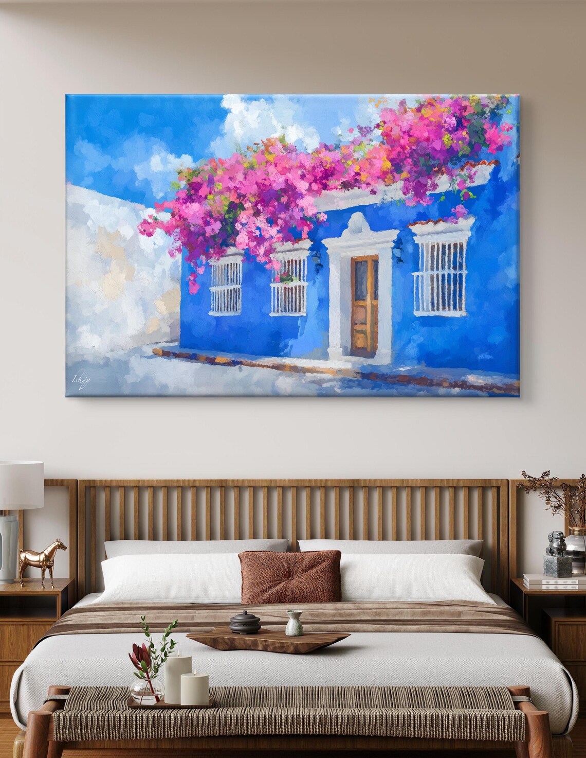 Cobalt Blue Colombian Colonial House With Bougainvillea Street Poster - Image 5