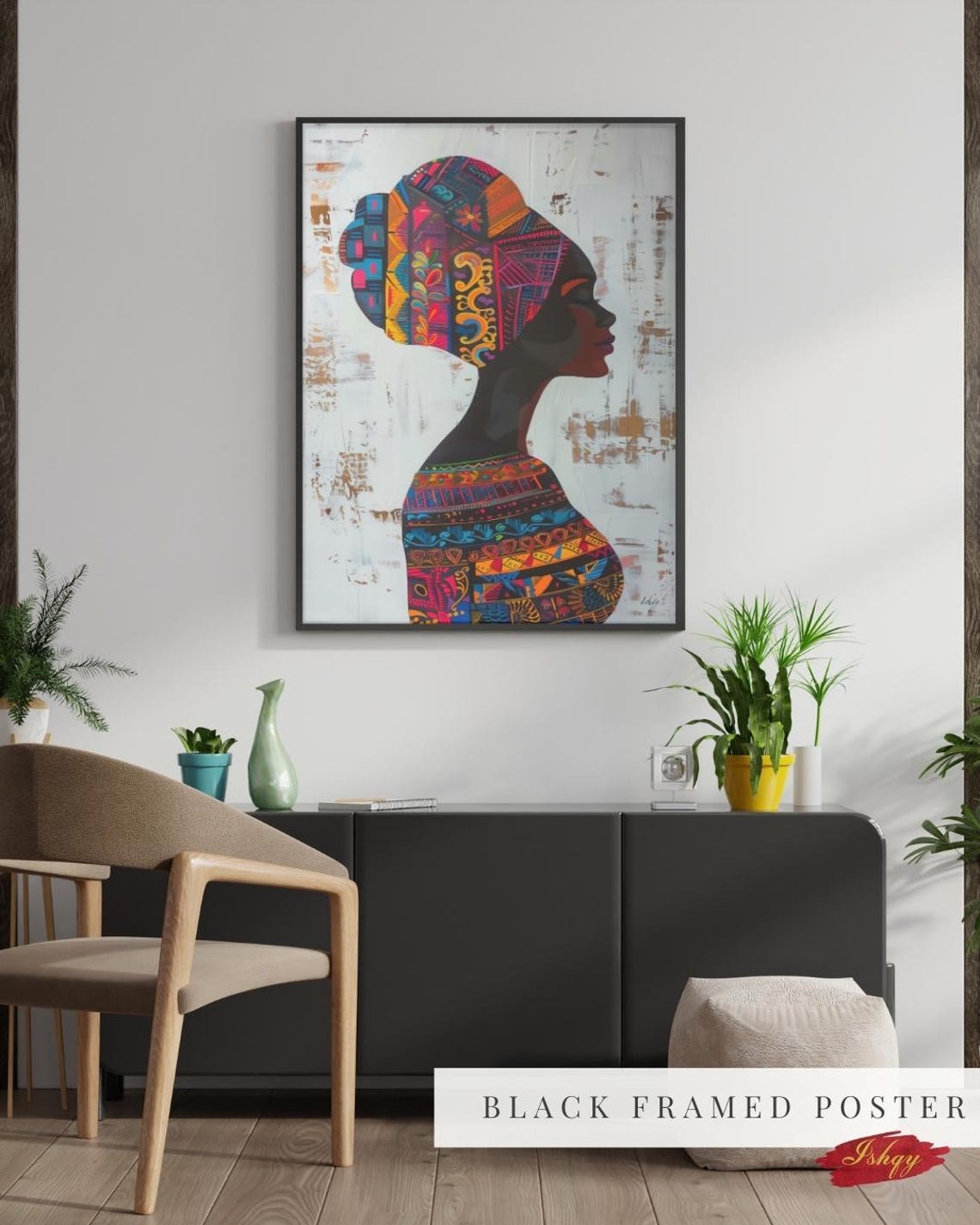 Puerto Rican Woman Silhouette with Colorful Patterned Headwrap Poster - Image 2
