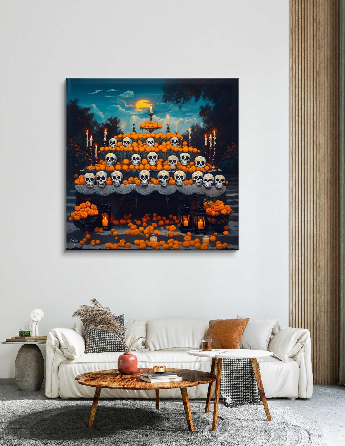 Dia de los Muertos Ofrenda Marigold Night Candlelight Poster - Image 4