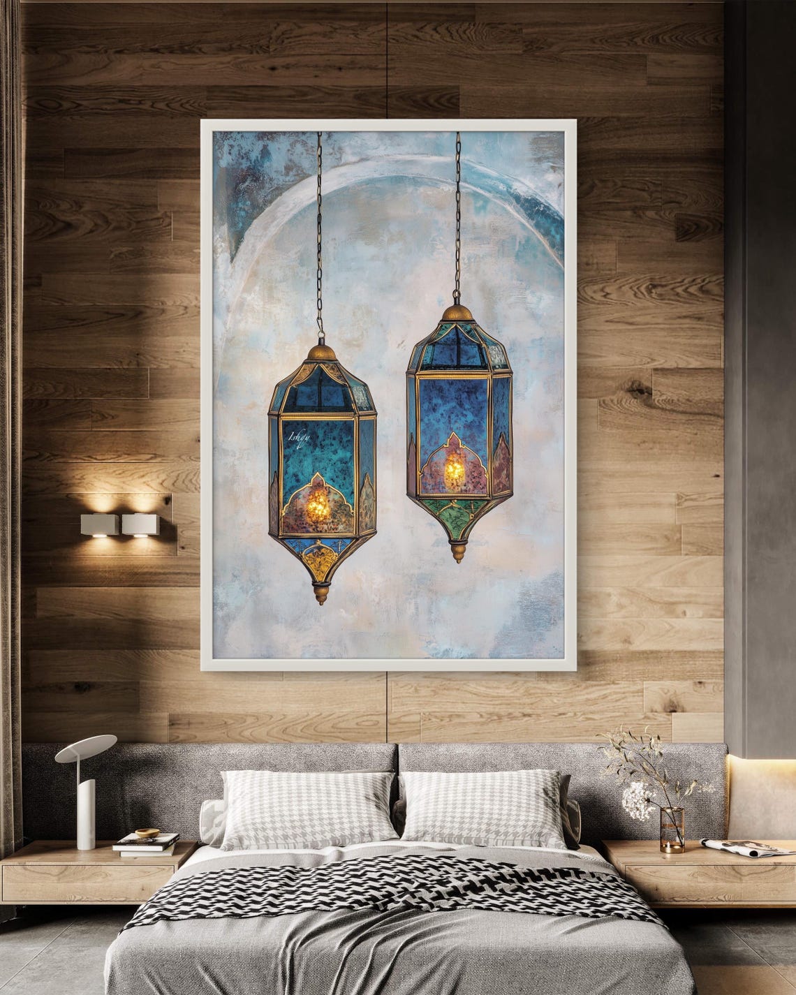 Two Moroccan Stained Glass Lanterns Hanging Still Life Painting Poster - Image 3