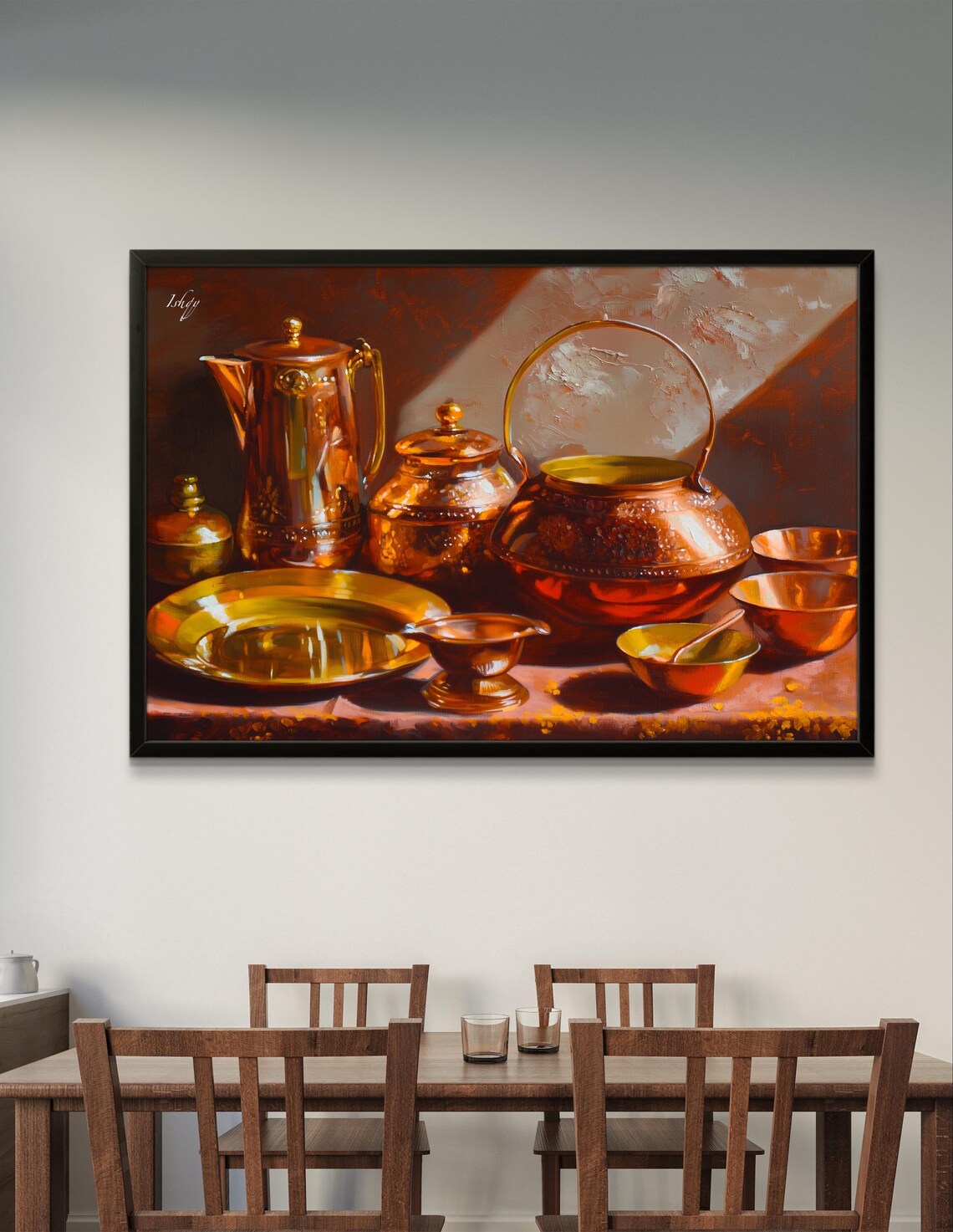 Copper Pots Classic Still Life Kitchen Oil Painting Warm Poster - Image 3