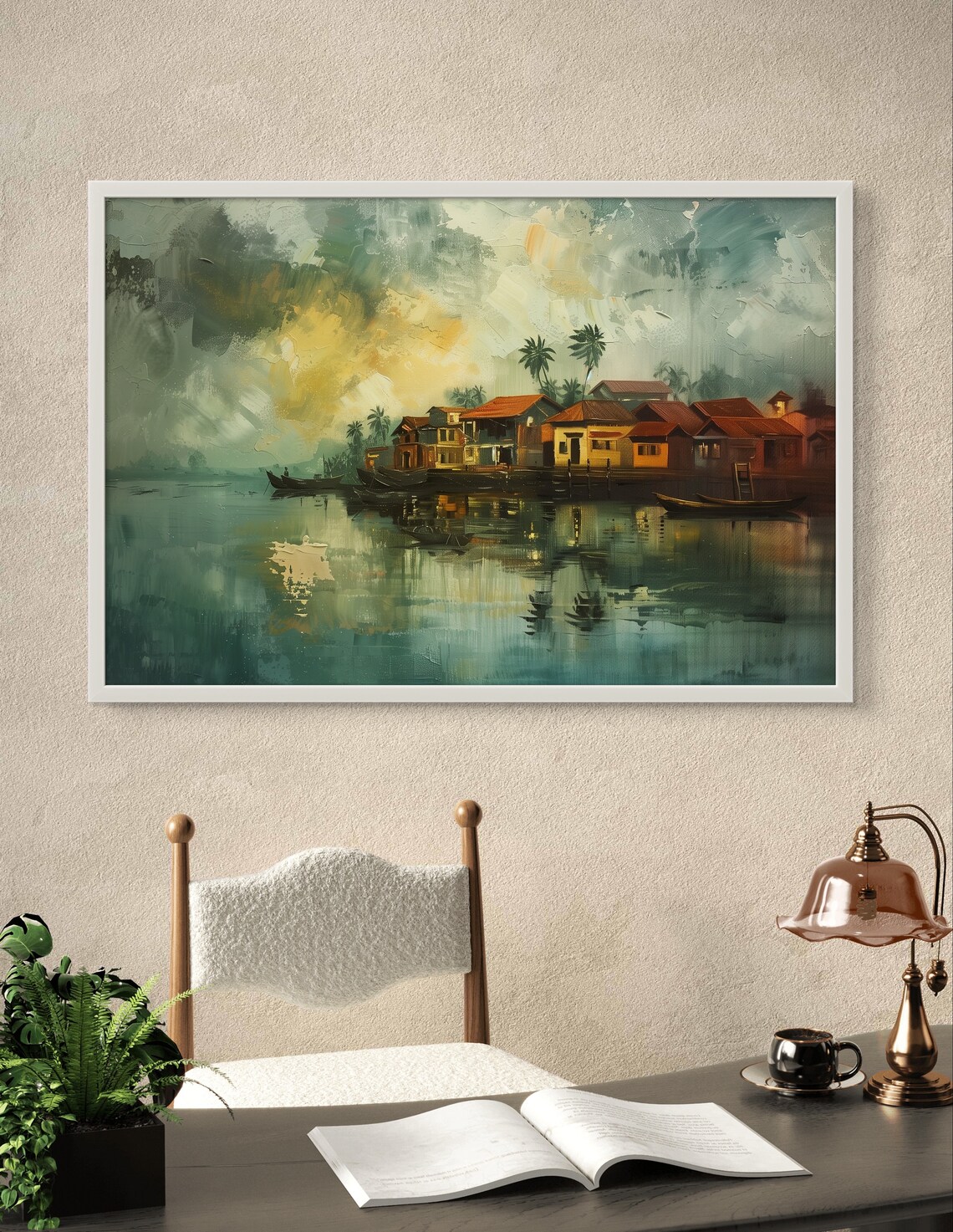 Kochi Kerala Twilight Fishing Village Reflection Wall Decor Art Poster - Image 4