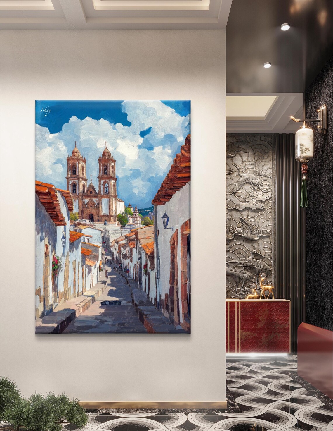 Santa Prisca Church Taxco Mexico Cobblestone Street View Poster - Image 5