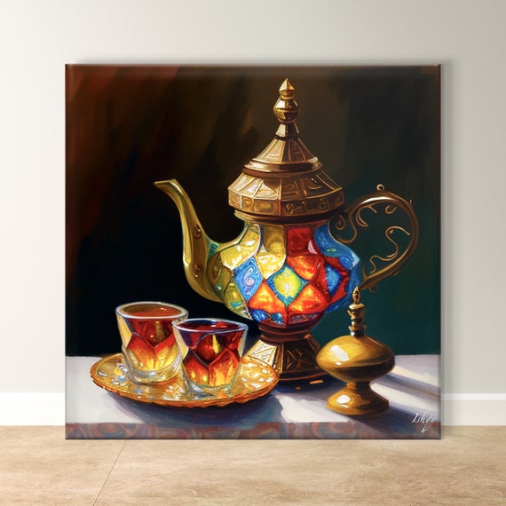 Moroccan Tea Art Islamic Decor Colorful Teapot Middle Eastern Home Print Arabic Coffee Wall Art Elegant Kitchen Painting Print