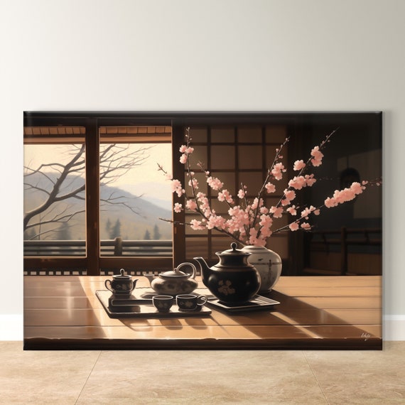 Japanese Tea Art Framed Tea Ceremony Decor Vibrant Cultural Wall Art Colorful Japanese Print Framed Oil Painting Tea Room Wall Decor