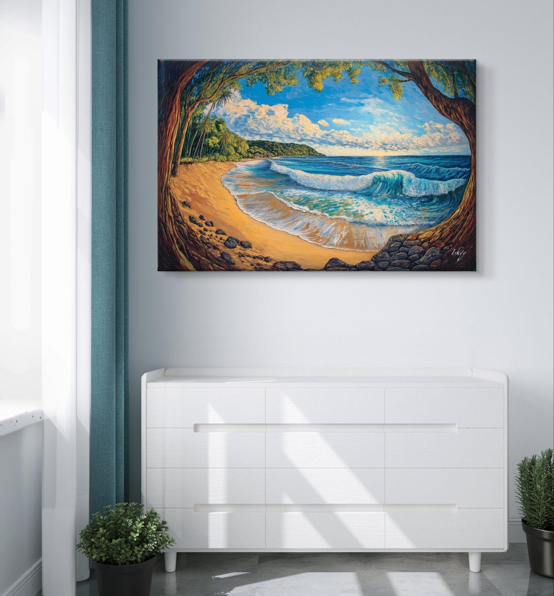 Tropical Beach Through a Tree Arch with Turquoise Wave Poster - Image 6