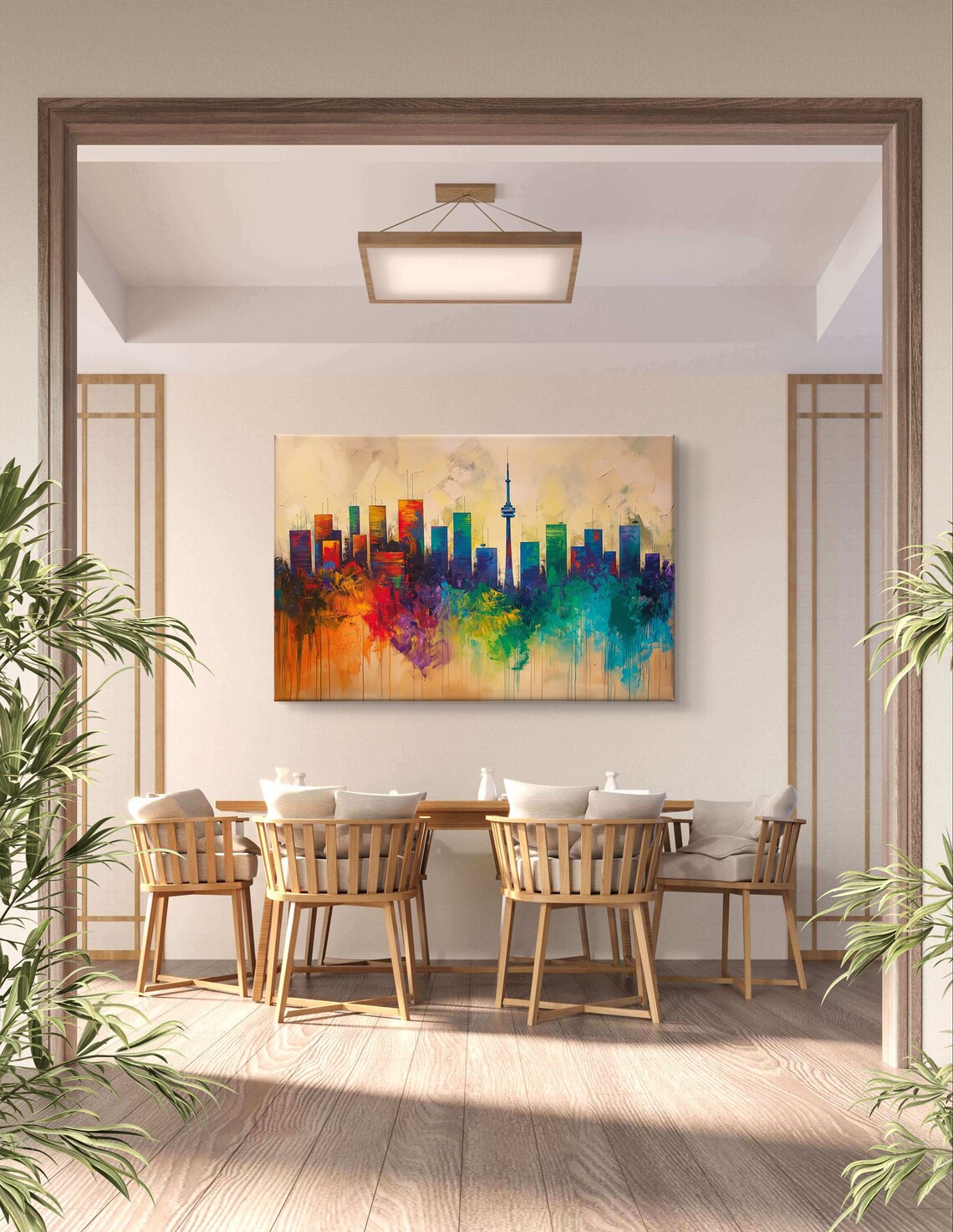 Toronto Skyline Abstract Drip Painting with Colorful CN Tower Poster - Image 3