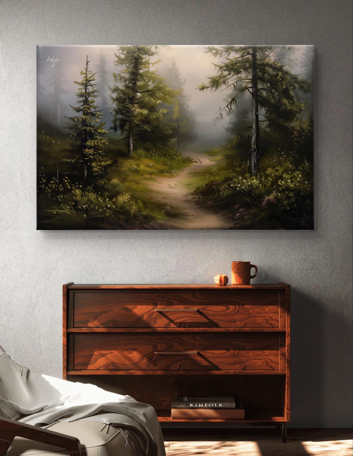 Foggy Evergreen Forest Path Serene Misty Morning Walk Poster - Image 7