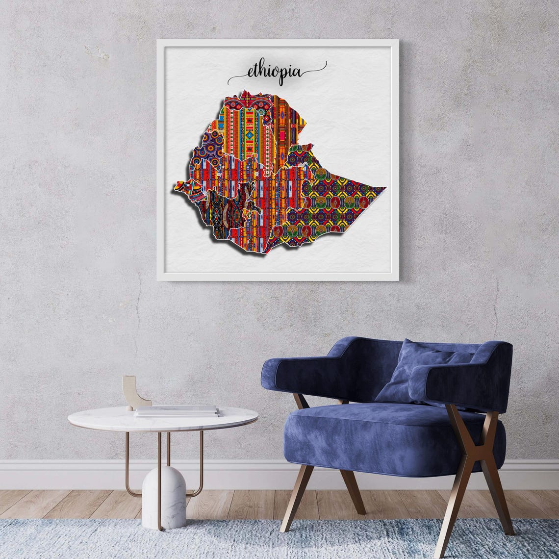 Ethiopia Country Map in Colorful African Pattern Style Poster - Image 4