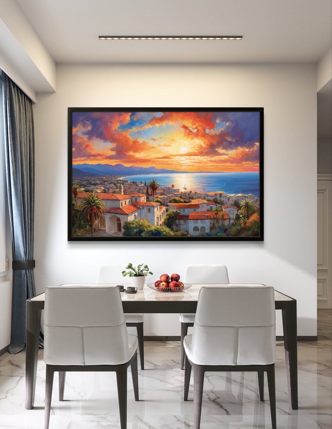 Santa Barbara Coastal Sunset with Red Tile Roofs Panorama Poster - Image 3