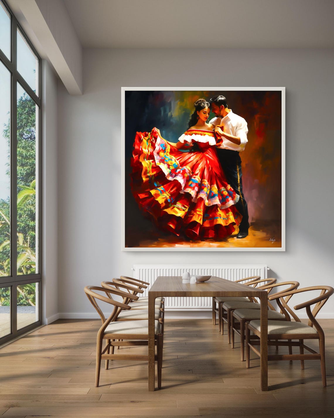 Folklorico Dancer in Flowing Red Skirt Dance Art Decor Poster - Image 3