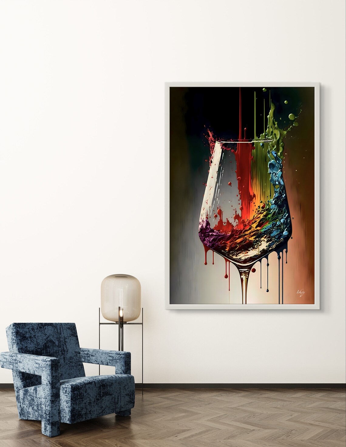 Colorful Wine Glass Abstract Art Print, Kitchen Wall Decor - Image 2