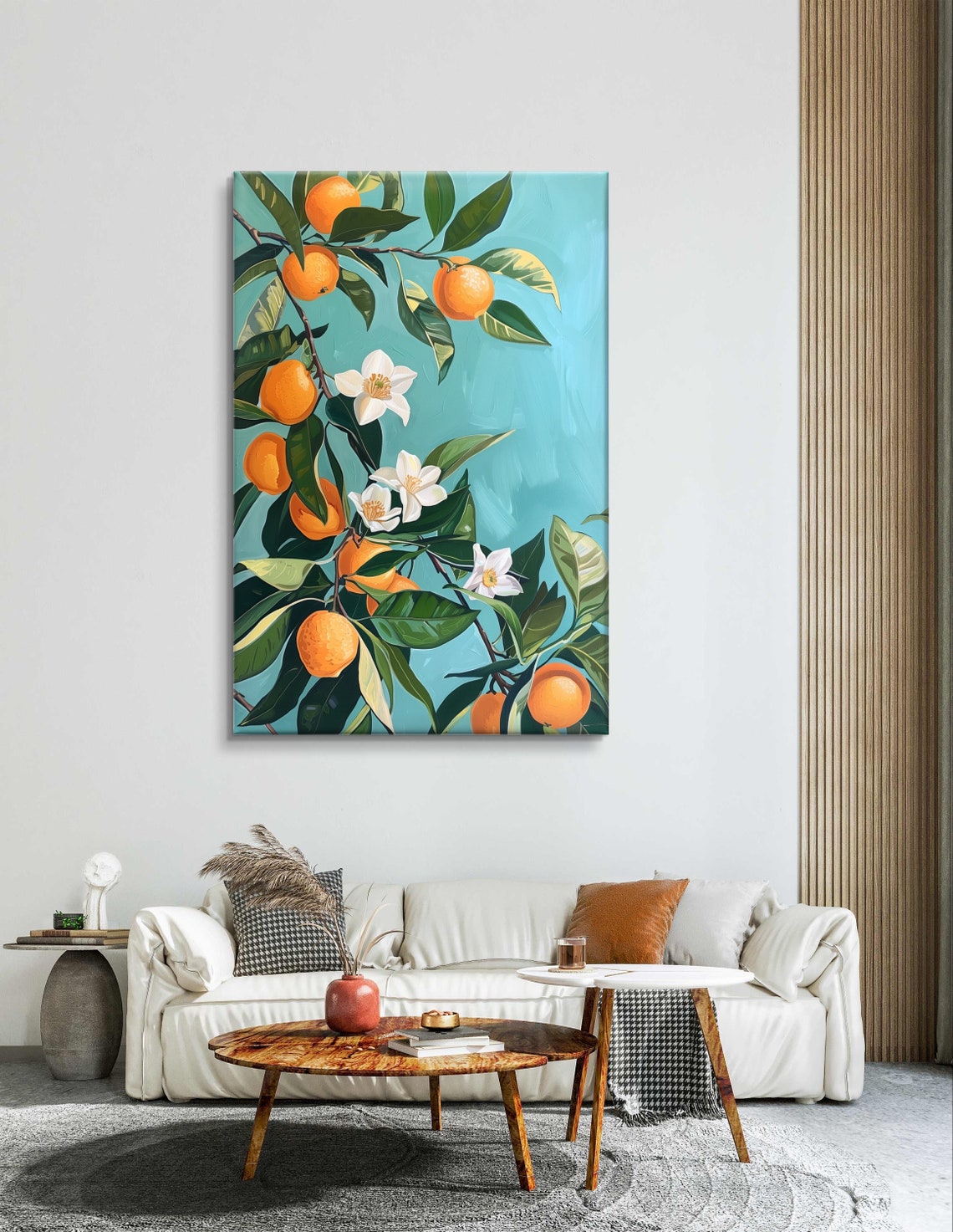 Orange Blossom Branch White Flowers Turquoise Botanical Art Poster - Image 4