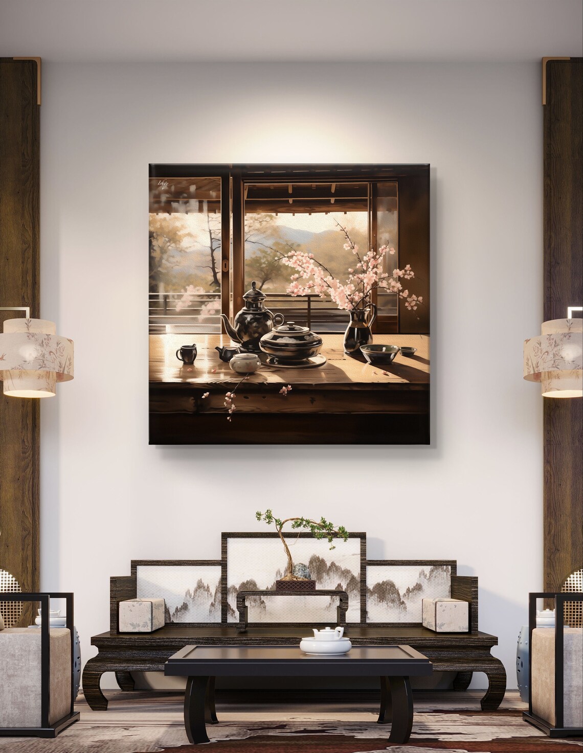 Japanese Tea Ceremony Cherry Blossom Branch Shoji Screen Art Poster - Image 6