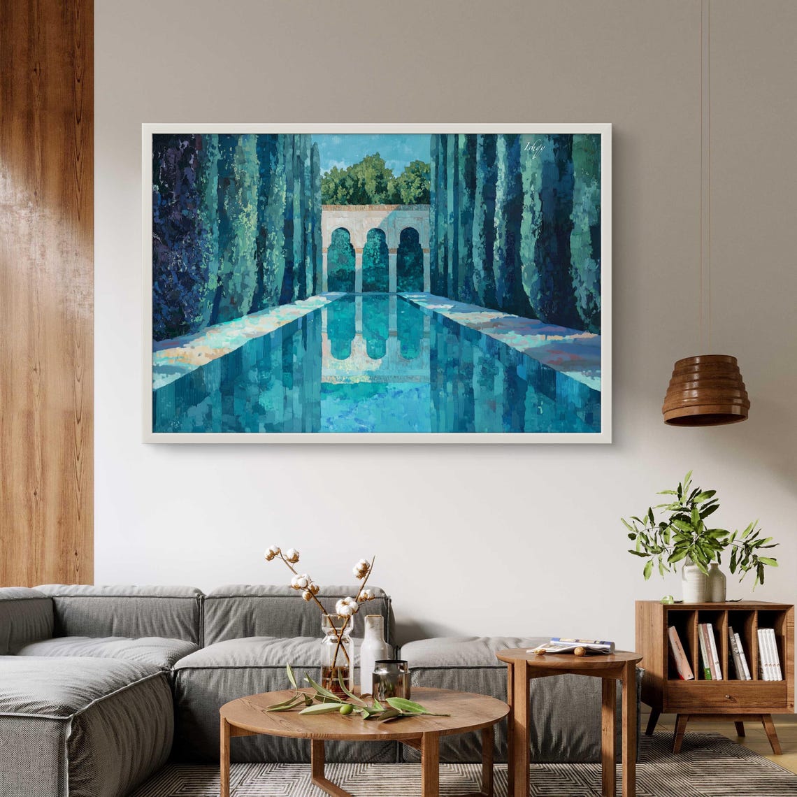 Menara Gardens Marrakech Reflective Pool Cypress Painting Poster - Image 3