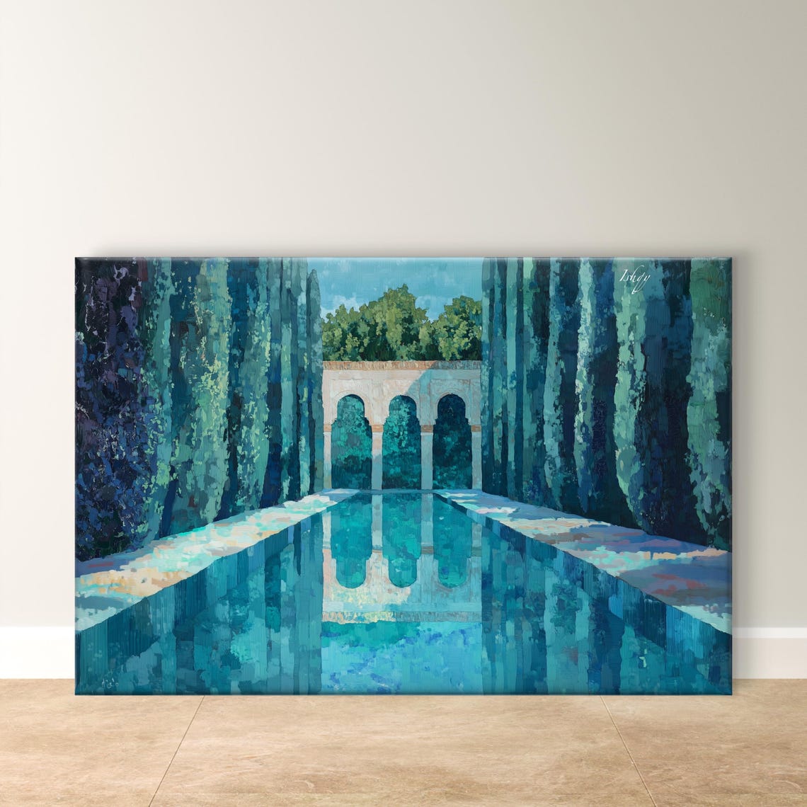 Menara Gardens Marrakech Reflective Pool Cypress Painting Poster