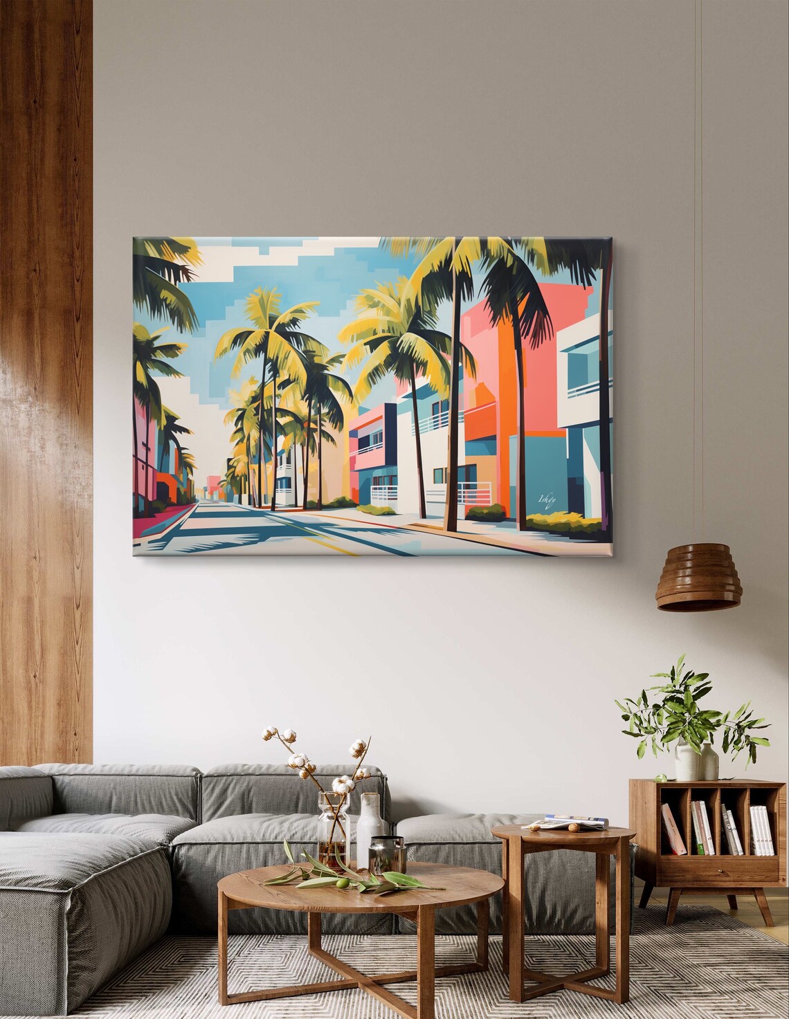 Miami Geometric Street Scene with Palms and Bold Faceted Color Poster - Image 5