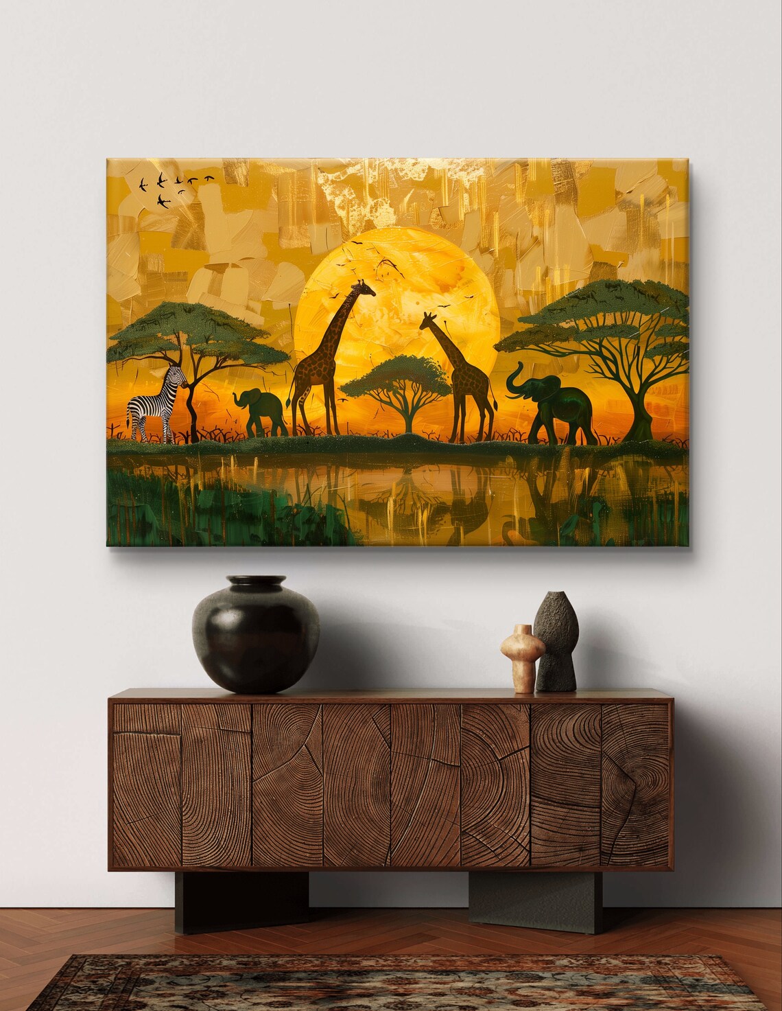 African Savanna Sunset Giraffe Elephant Zebra Wildlife Silhouette Art Poster - Image 6