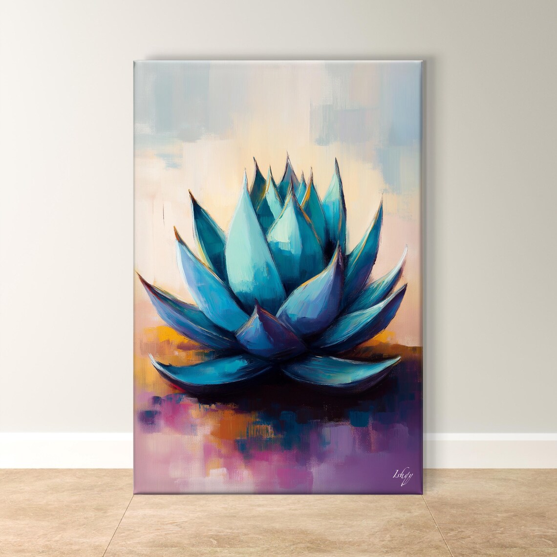 Blue Agave Plant Soft Pastel Botanical Desert Painting Poster