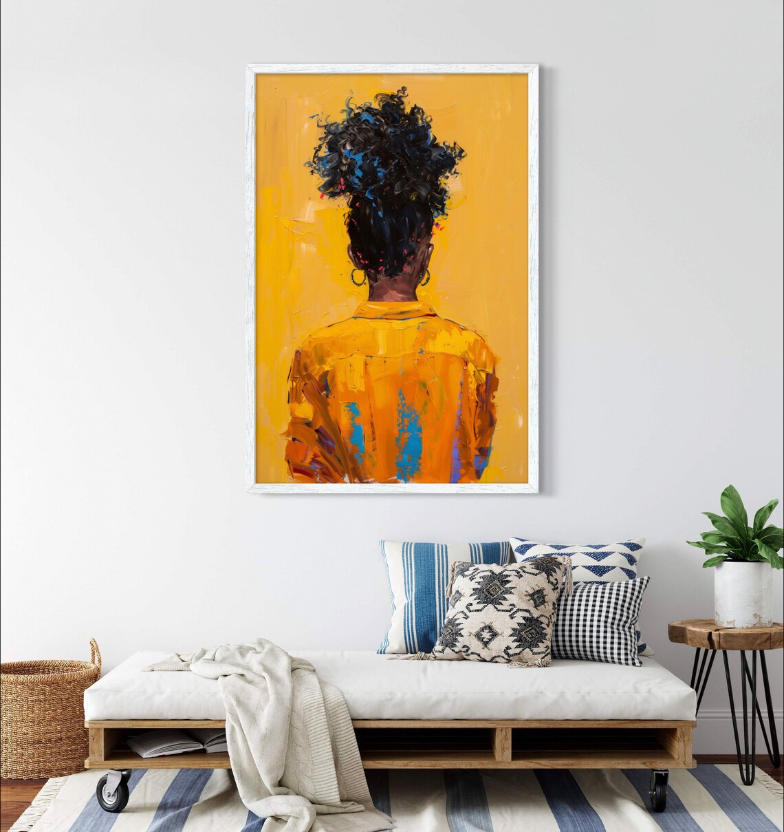Afro Girl with High Puff Hairstyle on Golden Yellow Art Poster - Image 4