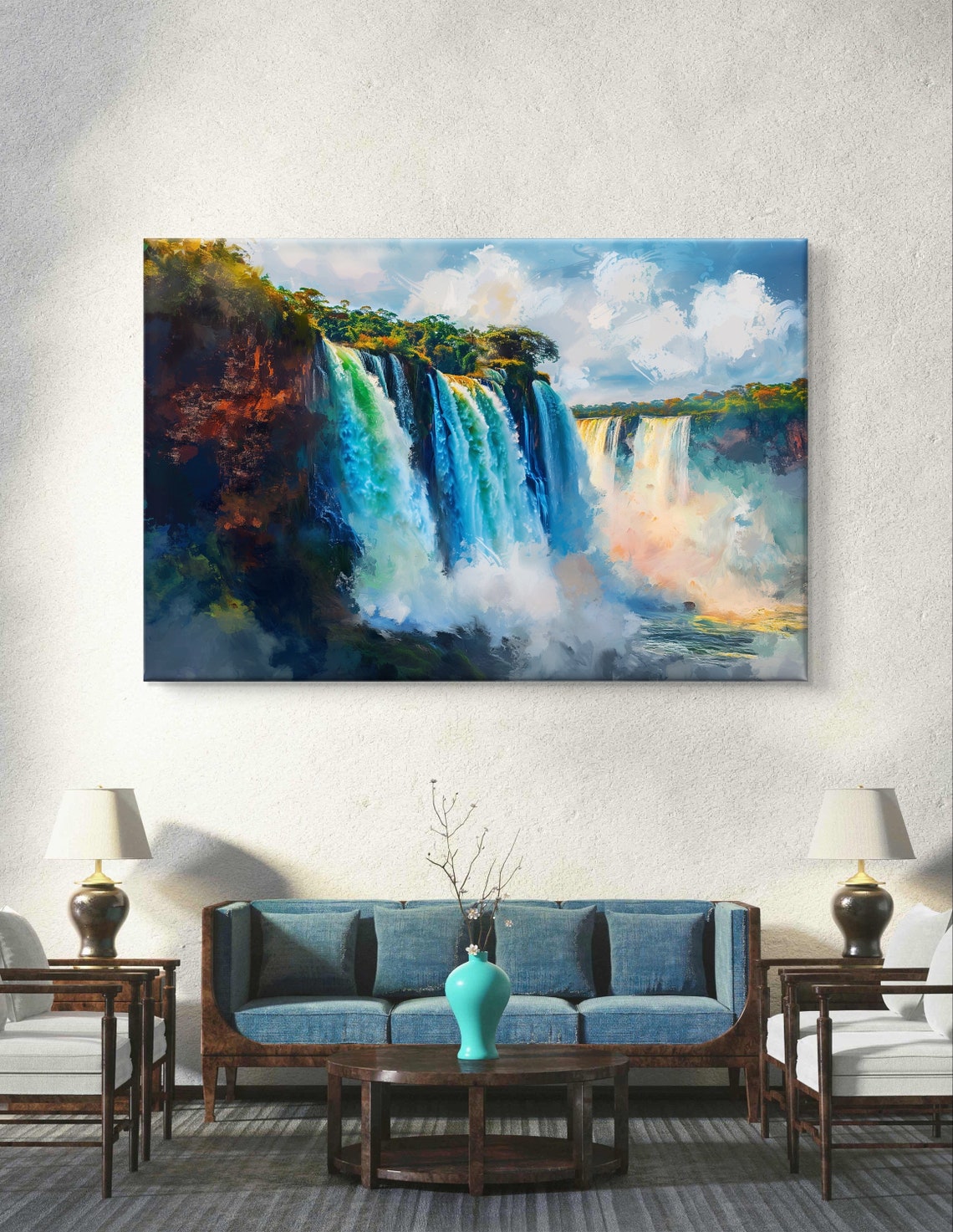 Iguacu Falls Thundering Waterfall in Tropical Mist Painting Poster - Image 6