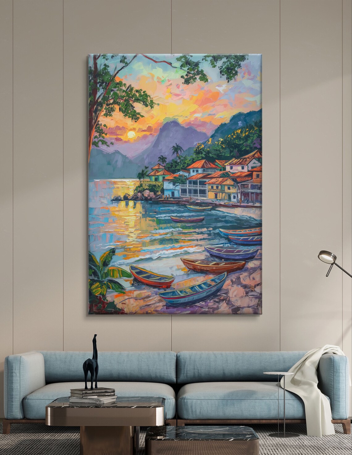 Bahia Brazil Fishing Village Harbor at Sunset Painting Poster - Image 3